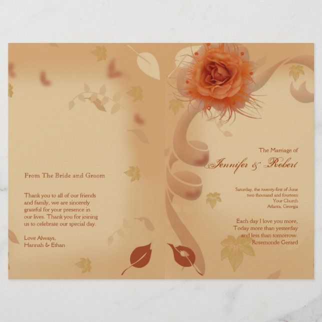 Orangefarbene Rose im Hochzeit im Herbst-Programm (Vorderseite)