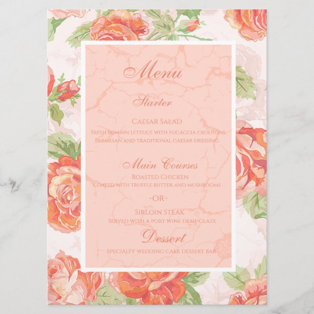 Orangefarbene Rose Menükarte (Vorderseite)