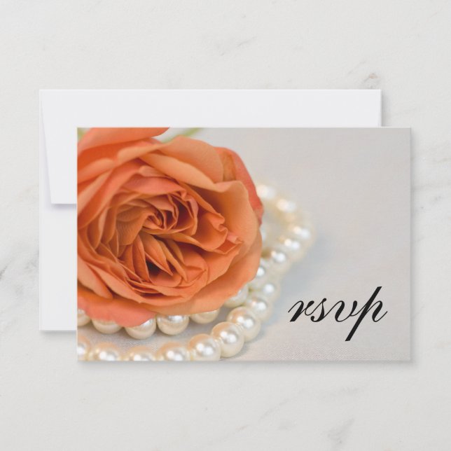 Orangefarbene Rose und weiße Perlen Hochzeitskarte RSVP Karte (Vorderseite)