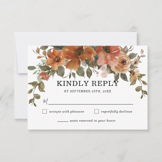 Orangefarbene Rostkupfer-Hochzeit im Herbst RSVP Karte (Vorderseite)