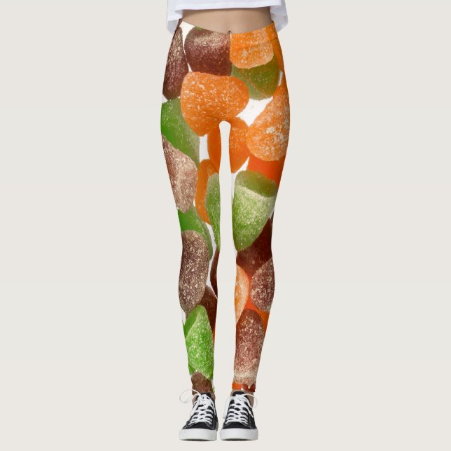 Orangefarbene rote Kaugummi mit Zucker bestreut Leggings (Vorderseite)