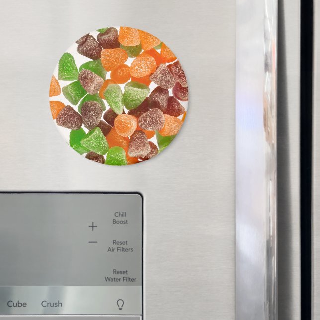 Orangefarbene rote Kaugummi mit Zucker bestreut Magnet (In Situ (Kühlschrank))