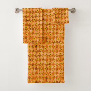 Orangefarbene Schädel und Sonnenblumen, Design 2 Badhandtuch Set