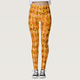 Orangefarbene Schädel und Sonnenblumen, Design 2 Leggings