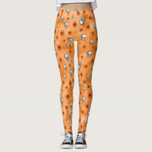 Orangefarbene Schädel und Sonnenblumen, Design 8 Leggings