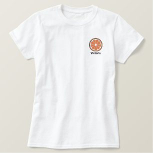 Orangefarbene Scheibe personalisiert Besticktes T-Shirt