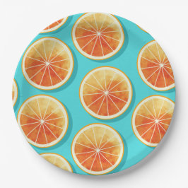 Orangefarbene Scheiben auf blau Pappteller