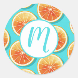 Orangefarbene Scheiben auf blau Runder Aufkleber