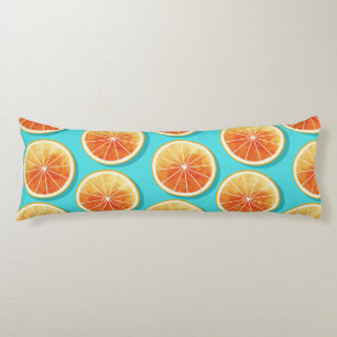 Orangefarbene Scheiben auf blau Seitenschläferkissen