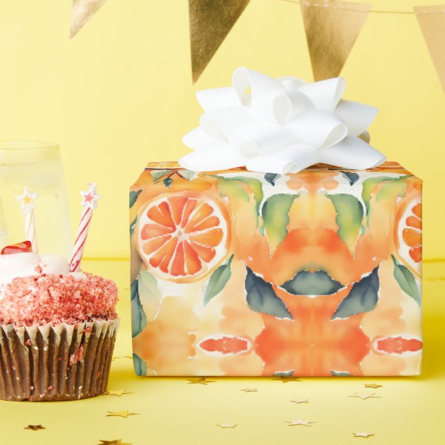 Orangefarbene Scheiben Frische Aquarellfarben Zitr Geschenkpapier (Geburtstagsparty)