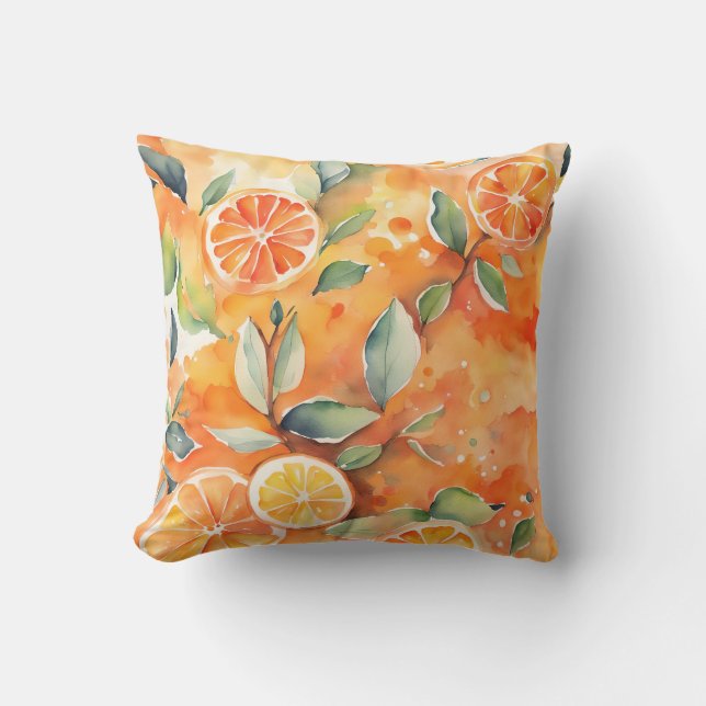 Orangefarbene Scheiben Frische Aquarellfarben Zitr Kissen (Vorderseite)
