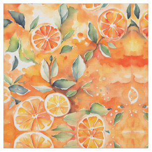 Orangefarbene Scheiben Frische Aquarellfarben Zitr Stoff