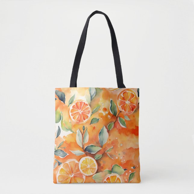 Orangefarbene Scheiben Frische Aquarellfarben Zitr Tasche (Vorderseite)