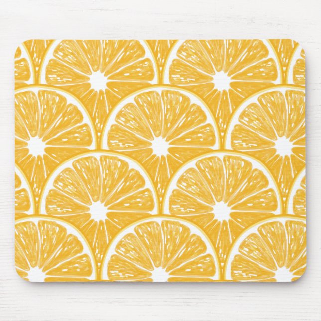 Orangefarbene Scheiben, Muster tropischer Früchte Mousepad (Vorne)