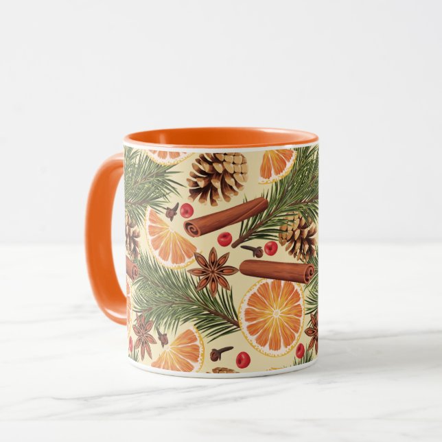 Orangefarbene Scheiben und Gewürze Tasse (Vorderseite Links)