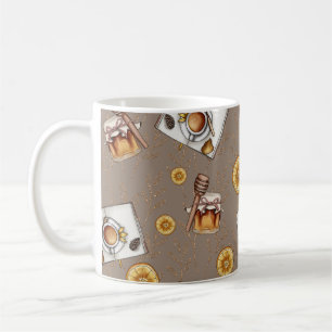 Orangefarbene Scheiben und Honey-Muster   Süßigkei Kaffeetasse