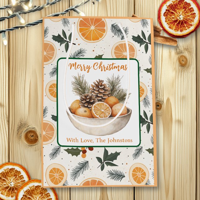 Orangefarbene Scheiben und Kiefer Weihnachten Pers Mittlere Geschenktüte (Von Creator hochgeladen)