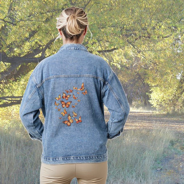 Orangefarbene Schmetterlinge Jeansjacke (Von Creator hochgeladen)