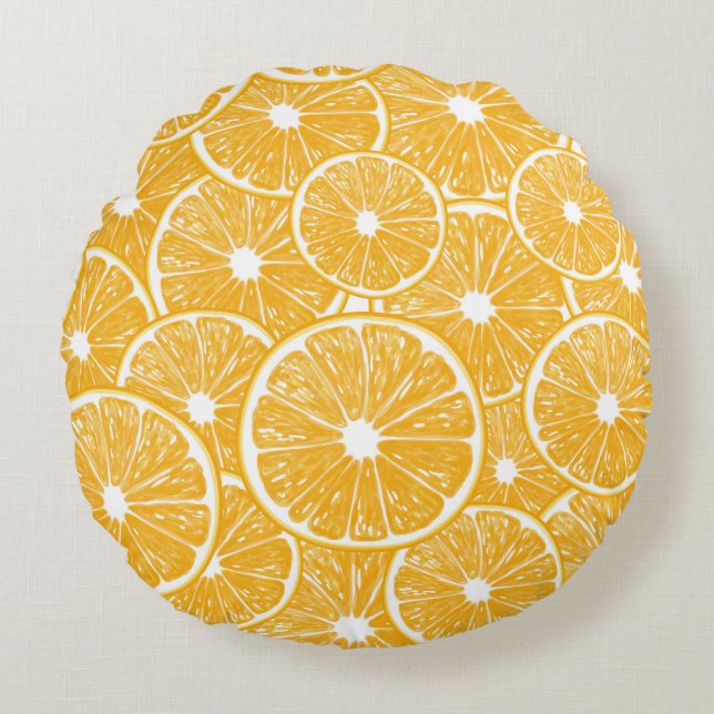 Orangefarbene Schnittmuster Rundes Kissen (Vorderseite)