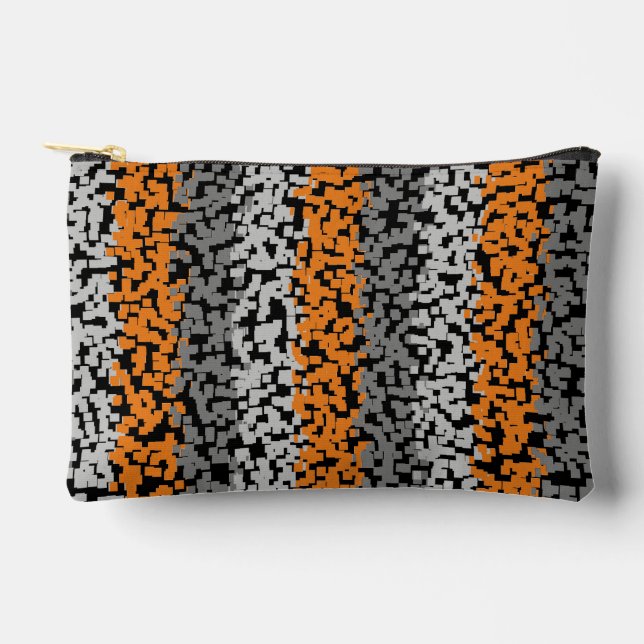 Orangefarbene schwarz pixelförmige Streifen Zubehörtasche (Vorderseite)