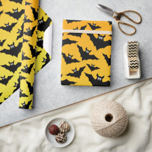Orangefarbene schwarze Fledermäuse Halloween-Muste Geschenkpapier