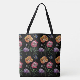 Orangefarbene, schwarze Floral-Wasserfarbe Totbeut Tasche