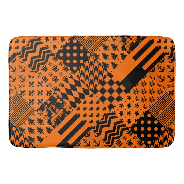 Orangefarbene schwarze gemischte Muster - Designmu Badematte (Vorderseite)