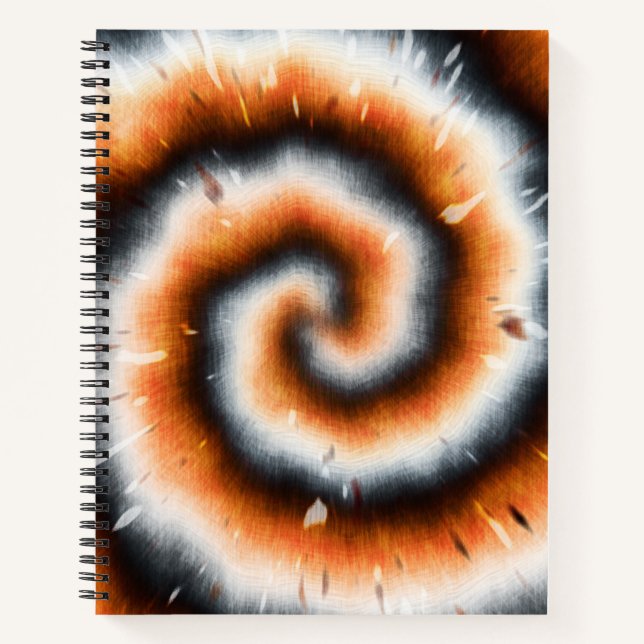 Orangefarbene, schwarze und weiße Gefärbte Krawatt Notizbuch (Vorderseite)