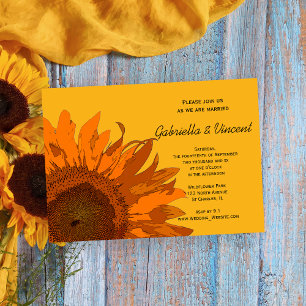 Orangefarbene Sonnenblume auf der Gelben Hochzeit Einladung