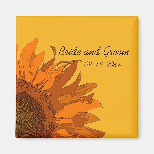 Orangefarbene Sonnenblume auf der Gelben Hochzeit Magnet (Vorne)