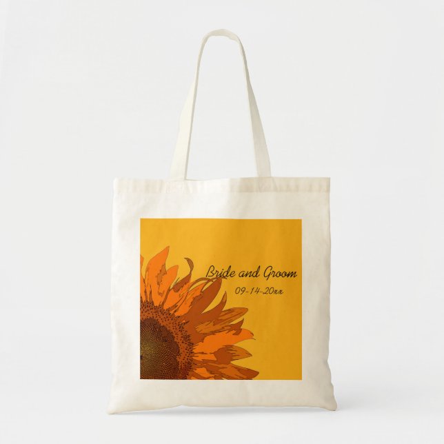 Orangefarbene Sonnenblume auf der Gelben Hochzeit Tragetasche (Vorne)