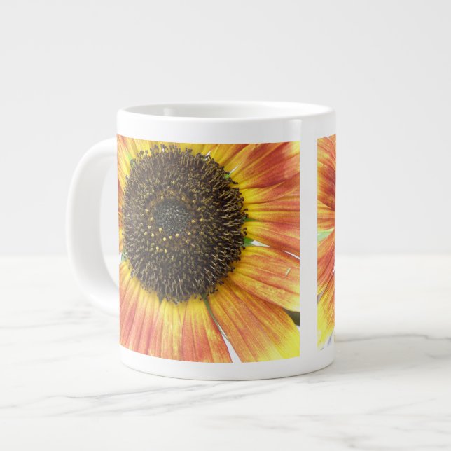 Orangefarbene Sonnenblume Tasse (Vorderseite Links)