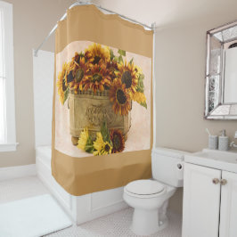 Orangefarbene Sonnenblumen im Körbchen Duschvorhang