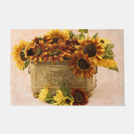 Orangefarbene Sonnenblumen im Körbchen Fußmatte