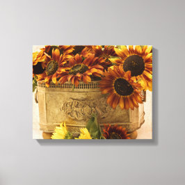 Orangefarbene Sonnenblumen im Körbchen Leinwanddruck