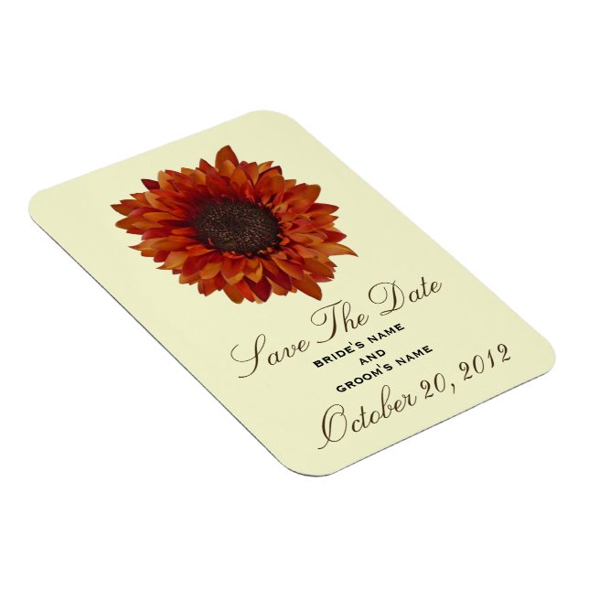 Orangefarbene Sonnenblumen speichern das Date Magn Magnet (Rechte Seite)