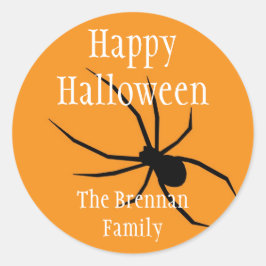 Orangefarbene Spinnenhalloween-individuelle Name Runder Aufkleber