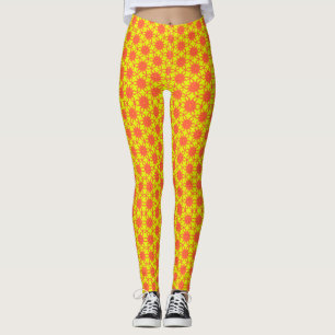 Orangefarbene Sternexplosion Blume Leggings