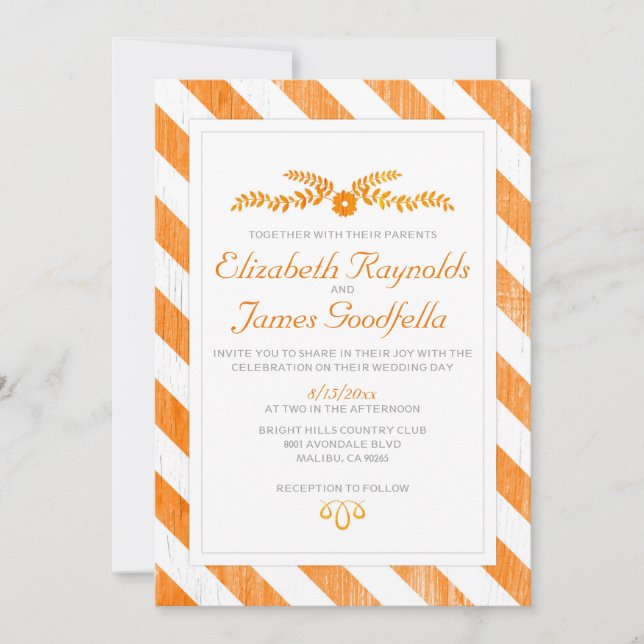Orangefarbene Streifen Hochzeitseinladungen Einladung (Vorderseite)