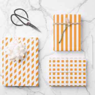 Orangefarbene Streifen Karo rautengeometrisch schi Geschenkpapier Set