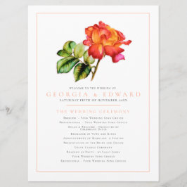 Orangefarbene Streifen Rose Aquarellfarben Hochzei Programm