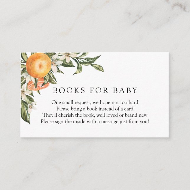 Orangefarbene Süsse-Bücher für Babysteckkarten Begleitkarte (Vorderseite)