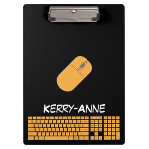 Orangefarbene Tastatur, Maus und Stift Klemmbrett