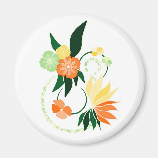 Orangefarbene Tropenblumen Magnet (Vorne)