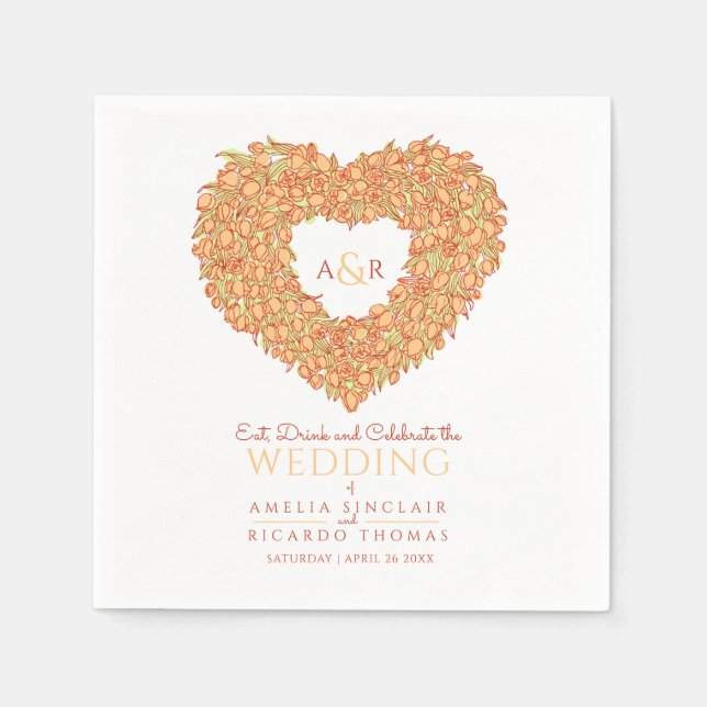 Orangefarbene Tulpenkrautfarbe zeichnend Monogramm Serviette (Vorderseite)