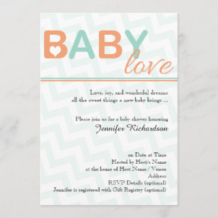 Orangefarbene und Aquamarine Babydusche Liebe Einladung