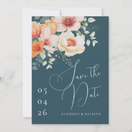 Orangefarbene und Aquamarine Blauer Frühlingssehen Save The Date