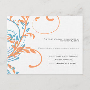 Orangefarbene und Aquamarine Doppelblorhochzeit RS RSVP Karte