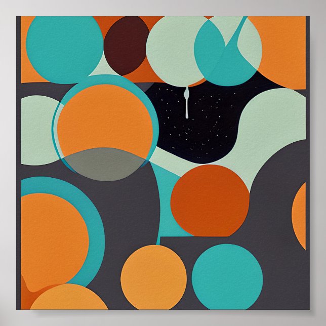 Orangefarbene und aquamarine Retrokreise Poster (Vorne)