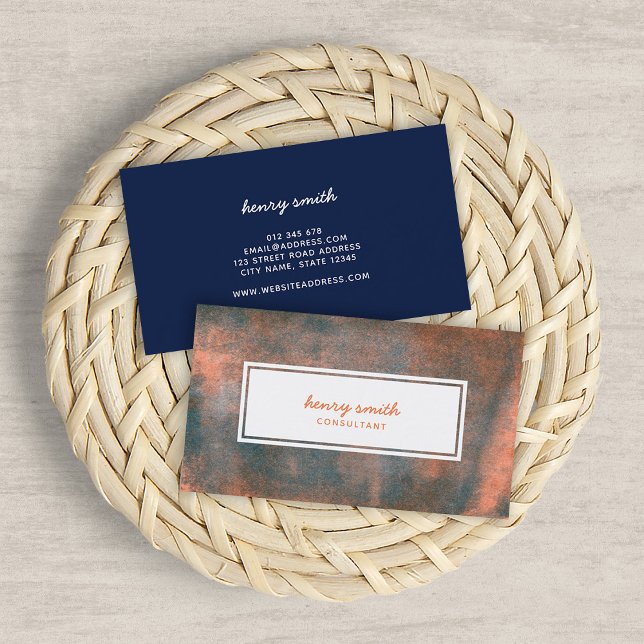 Orangefarbene und blau gezogene Tinte Trendy Moder Visitenkarte (Von Creator hochgeladen)